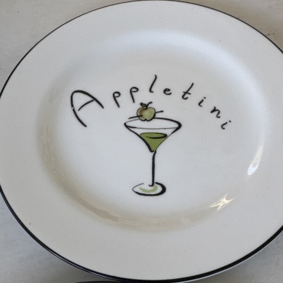 Pottery Barn 4 Martini Cocktail Plates Appletini Cosmo Lemon Drop Blue Moon - Picture 5 of 7
